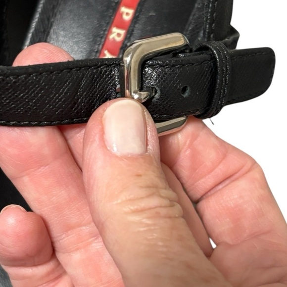 PRADA - SIZE 36EU / 6 US - BLACK LEATHER PLATFORM WEDGE ANKLE SANDALS - S6 - Picture 5 of 14